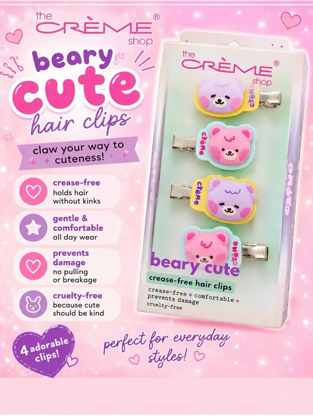 the Crème Shop Beary Cute Hair Clips - 4 Pack